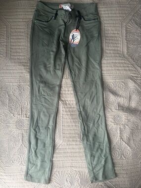 Girls Olive Green Stretch Leggings with Faux Pocket Detail